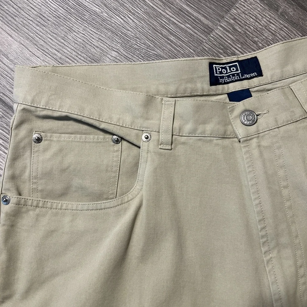 Vintage 90s Polo Ralph Lauren 5 Pocket Twill Tan Straight Leg Pants Size 36x34
